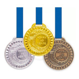 Medalhas Ouro Prata Bronze 30 Unidades Com Fita Cor Azul