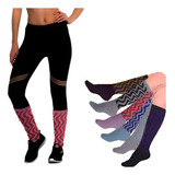 Meia Aeróbica Cros Fit Kit C/ 6 Pares 3/4 Feminina Colorida