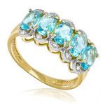 Meia Aliança Ouro Com Diamantes E Cristais De Topázio Azul