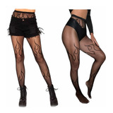 Meia Calça Arrastão Desenhada Fogo Chama Sexy Pronta Entrega