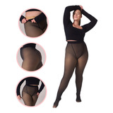 Meia Calça Lã Termica Plus Size Translucida Forrada Com Pé