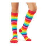 Meia Longa 3/4 Colorida Arco Íris Listra / Infantil E Adulto