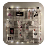Memory Board Com Luz Tela 60x60cm Rose Gold + Mini Prendedor