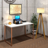 Mesa 150x60 Vintage P/ Escritório Diretor Estilo Industrial Cor Branco Com Cobre