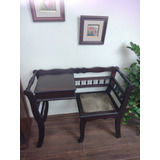 Mesa Antiga De Telefone De Madeira Com Assento De Palhinha 