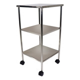 Mesa Auxiliar Aço Inox Com 3 Prateleiras 40x40x80cm Com Roda