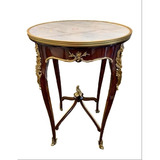 Mesa Auxiliar Redonda Francesa Marchetaria E Bronze Formosa