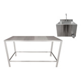 Mesa Bancada Auxiliar Hospitalar Inox 304 C/ Pia De Assepsia