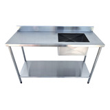Mesa Bancada Com 1 Cuba Pia Inox Industrial 140x60x90