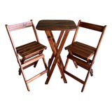 Mesa Bistrô 54x44cm Em Madeira Dobrável C/ 2 Banquetas 