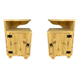 Mesa Cabeceira Quarto Rustico Madeira Rustico Par 62x37x35cm