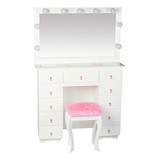 Mesa Camarim 11 Gavetas Com Vidro Espelho + Lampadas Brinde