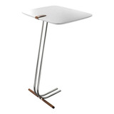 Mesa De Apoio Para Sofá Bandeja Branca Base Cromada