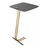 Mesa De Apoio Para Sofá Bandeja Concreto Base Dourada