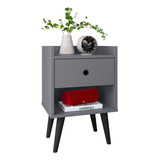 Mesa De Cabeceira 1 Gaveta Retrô Decore - Diversas Cores Cor Cinza/preto