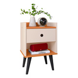 Mesa De Cabeceira 1 Gaveta Retrô Decore - Diversas Cores Cor Off White/cinamomo | Preto