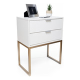 Mesa De Cabeceira 50cm Eco Industrial 2 Gavetas Com Base Ferro Dourada Para Lateral Da Cama Quarto E Escritório