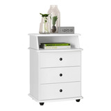 Mesa De Cabeceira Luxo 3 Gavetas Branco Ej Móveis Mdf/mdp