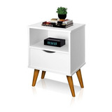 Mesa De Cabeceira Retrô Quarto Pérolado Branco Brilhante