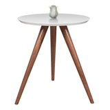Mesa De Canto Cor Branca Com Vidro Pé Palito Alt 70 Cm