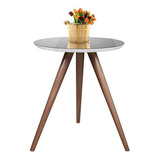 Mesa De Canto Cor Off White Com Espelho Pé Palito Alt 50 Cm