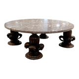 Mesa De Centro Antigo Com Tampo Redondo Em Mármore Italiano