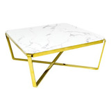 Mesa De Centro Base Em X Metal Dourado Tampo Marmore