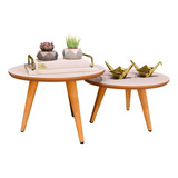 Mesa De Centro Conjunto Kit Mesinha Lateral Pes Palito Sala