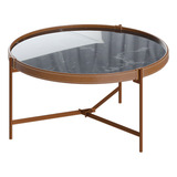 Mesa De Centro Nezuko 71cm Base Cobre Tampo Mármore Preto