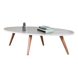 Mesa De Centro Oval Laqueada Pé Palito Com Vidro 80x50