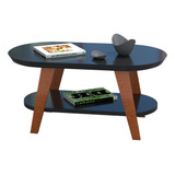 Mesa De Centro Para Sala Oval Preto Compacta Pés Em Mdf