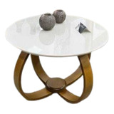Mesa De Centro Redonda Base Cebola Mdf Tampo Laca E Vidro Cor Branco