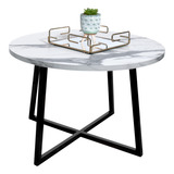 Mesa De Centro Redonda Decorativa Tampo Mdf Mármore 60cm