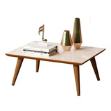 Mesa De Centro Retangular Elegante Pé Palito Cor Off Freijó