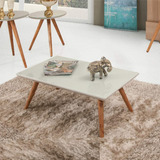 Mesa De Centro Retangular Laqueada Com Vidro - Cor Off White