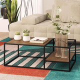 Mesa De Centro Steel Quadra Vermont/preto Artesano Cor Carvalho