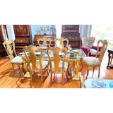 Mesa De Jantar 06 Cadeiras Classica Folhado A Ouro Entalhes