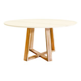 Mesa De Jantar 6 Lugares Redonda 110cm Base Madeira Maciça