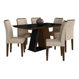 Mesa De Jantar C/vidro Sícilia 6 Cadeiras Imb/preto/bege-m.a