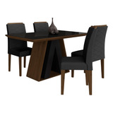 Mesa De Jantar C/vidro Suiça 4 Cadeiras Imb/preto/preto- M A Cor Imbuia/preto/preto 06