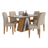 Mesa De Jantar C/vidro Suiça 6 Cadeiras Cinam/off/bege - M.a
