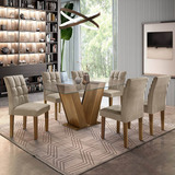Mesa De Jantar Classic Tampo De Vidro 6 Cadeiras Ei