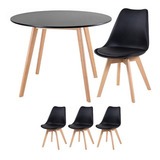 Mesa De Jantar Leda 100 Cm + 3 Cadeiras Estofadas Leda Cor Mesa Preto Com Cadeiras Preto