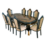 Mesa De Jantar Madeira Preta Marchetaria Dourada Pés Bronze