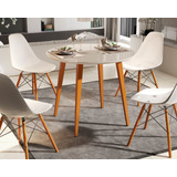 Mesa De Jantar Redonda 90 Cm Pés Madeira Tampo Mdf Com Vidro