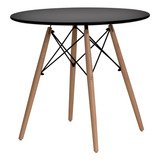 Mesa De Jantar Redonda Eames Eiffel 120cm Tampo Madeira Tampa Preto Pés Marrom-claro