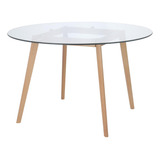 Mesa De Jantar Redonda Leda Com Tampo De Vidro 120 Cm