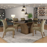 Mesa De Jantar Tampo Mdf/vidro 6 Cadeiras Leblon Tik Eg