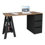 Mesa De Mesa Pc 3 Gavetas Quarto De Escritório Moderno LG Cor Preto/marrom