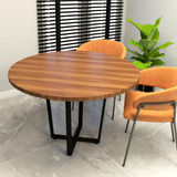 Mesa De Reunião Industrial Redonda 110cm Pés Em Metal F5